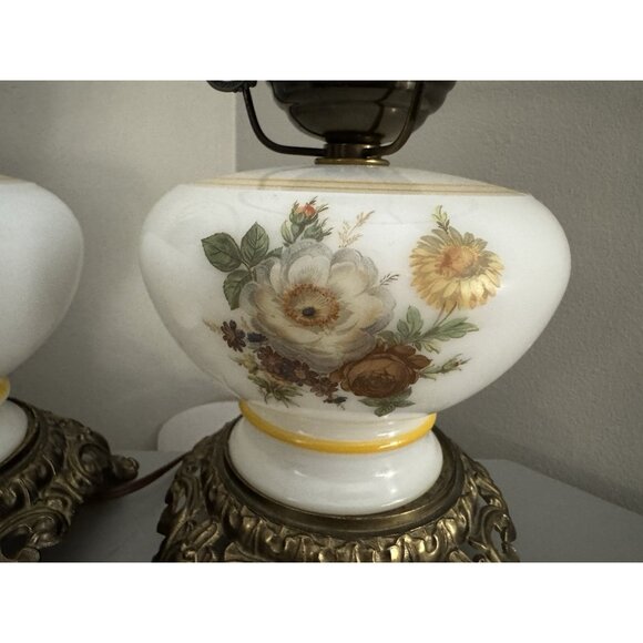 Pair- 60’s Vintage Gone With The Wind Glass Electric Hurricane Table Lamp Bases - Picture 2 of 8